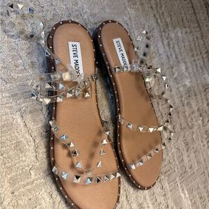 Steve Madden Clear and Silver Studded Sandals